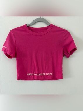 Dandy Worldwide Embroidered ‘Wish You Were Here’ Y2K babydoll cropped tee small